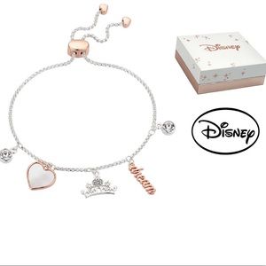 DISNEY Princess Mother of Pearl Heart Charm Slider Keepsake Bracelet
